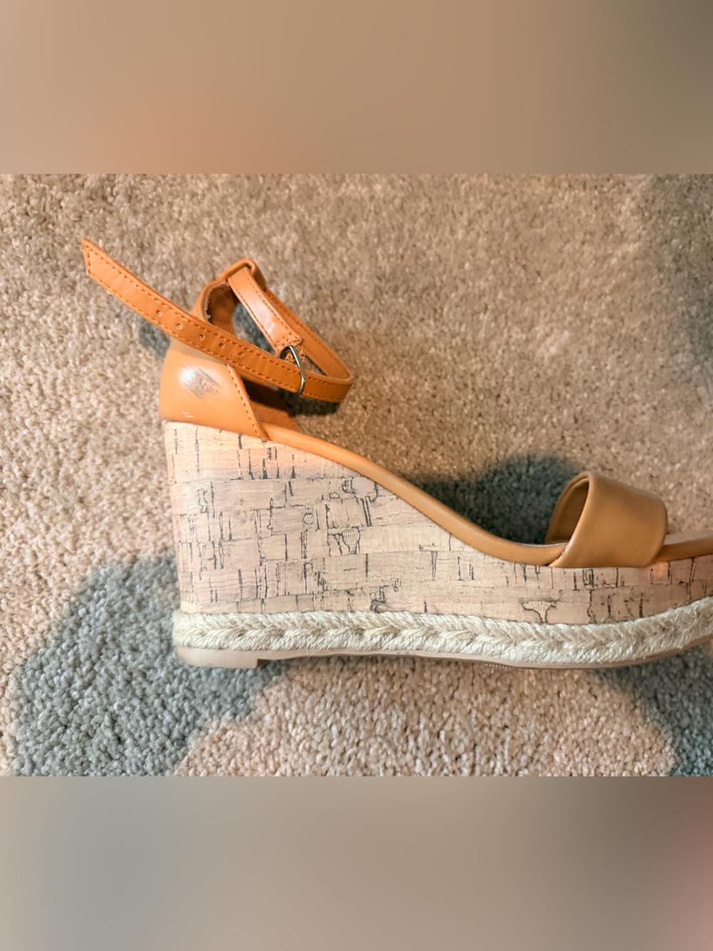 Women's Tan Wedge Sandals with Ankle Strap